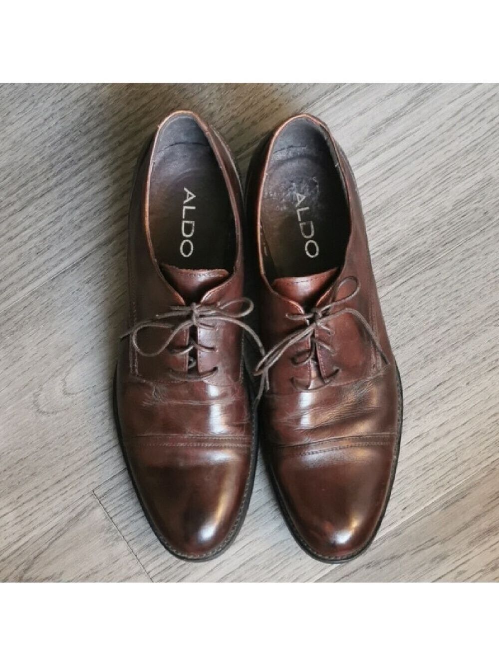 Mens Aldo brown leather oxford preppy dress shoes with lacing. Size 43/ 9.5